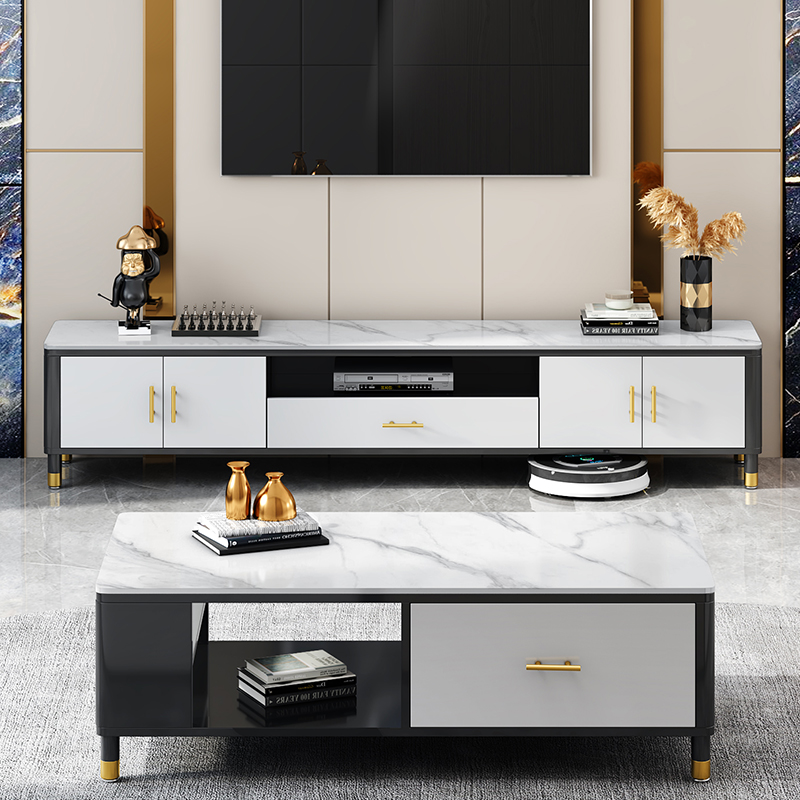 大理石茶几电视柜组合北欧客厅墙柜现代简约小户型轻奢岩板机柜