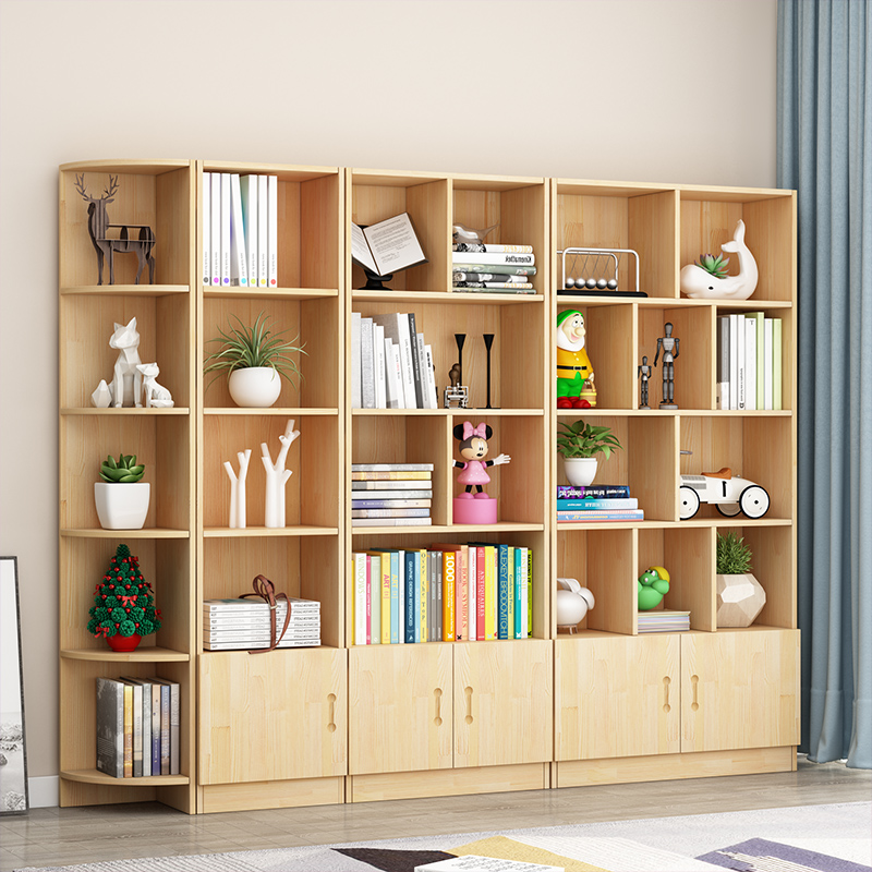 实木书架书柜子带门自由组合现代书橱落地客厅置物架儿童储物松木