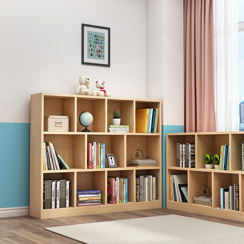 儿童书架实木落地置物架松木教室学生书柜简约组合矮柜格子收纳柜
