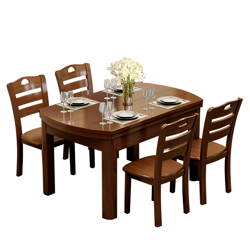 实木餐桌椅组合伸缩折叠现代简约餐桌家用小户型可变圆桌吃饭桌子
