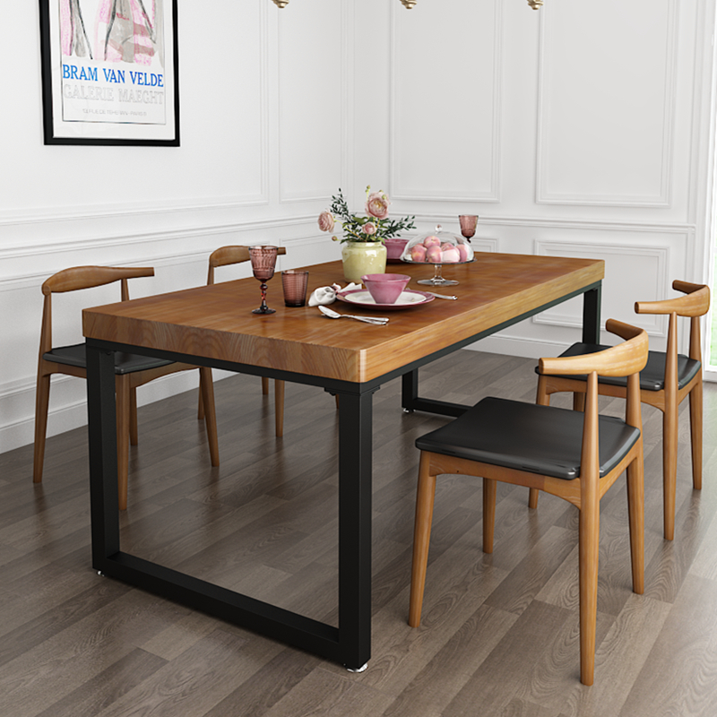 北欧实木桌子长方形现代简约餐桌椅组合饭桌复古铁艺家用小户型