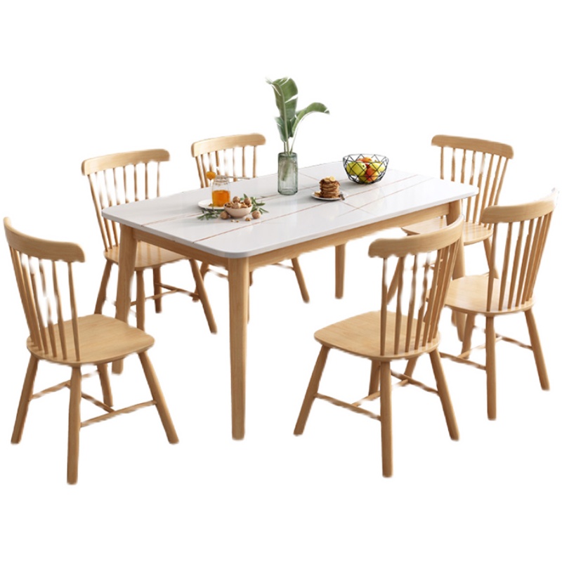 岩板餐桌现代简约轻奢家用小户型长方形两用北欧全实木餐桌椅组合