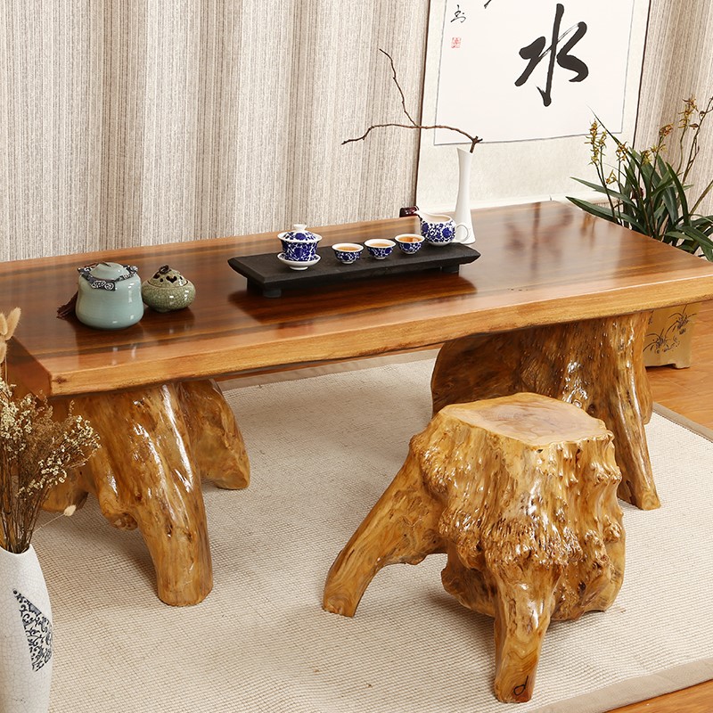 新中式根雕茶台树根茶桌原木功夫茶几家用实木大板桌阳台茶海禅意
