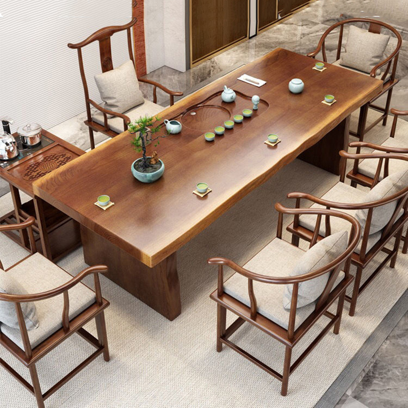 新中式禅意茶台全实木茶桌椅组合办公室大板功夫茶桌茶具套装一体