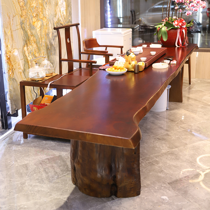 新中式大板茶桌原木办公会议长条桌整板实木功夫茶台泡茶桌椅组合