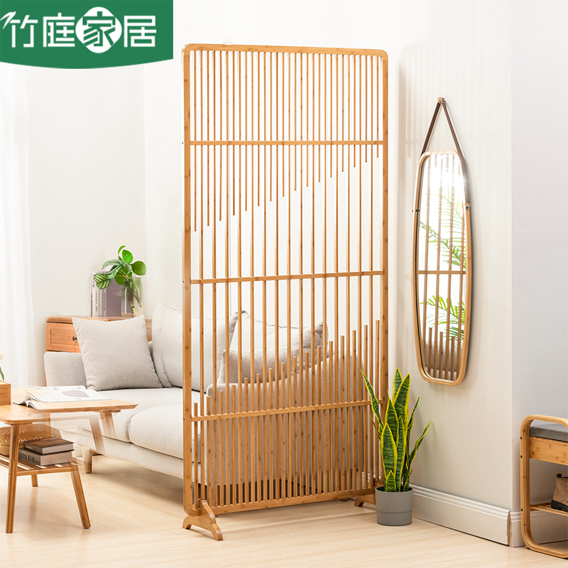 日式竹子屏风隔断客厅家用简约实木格栅折叠移动入户玄关落地座屏